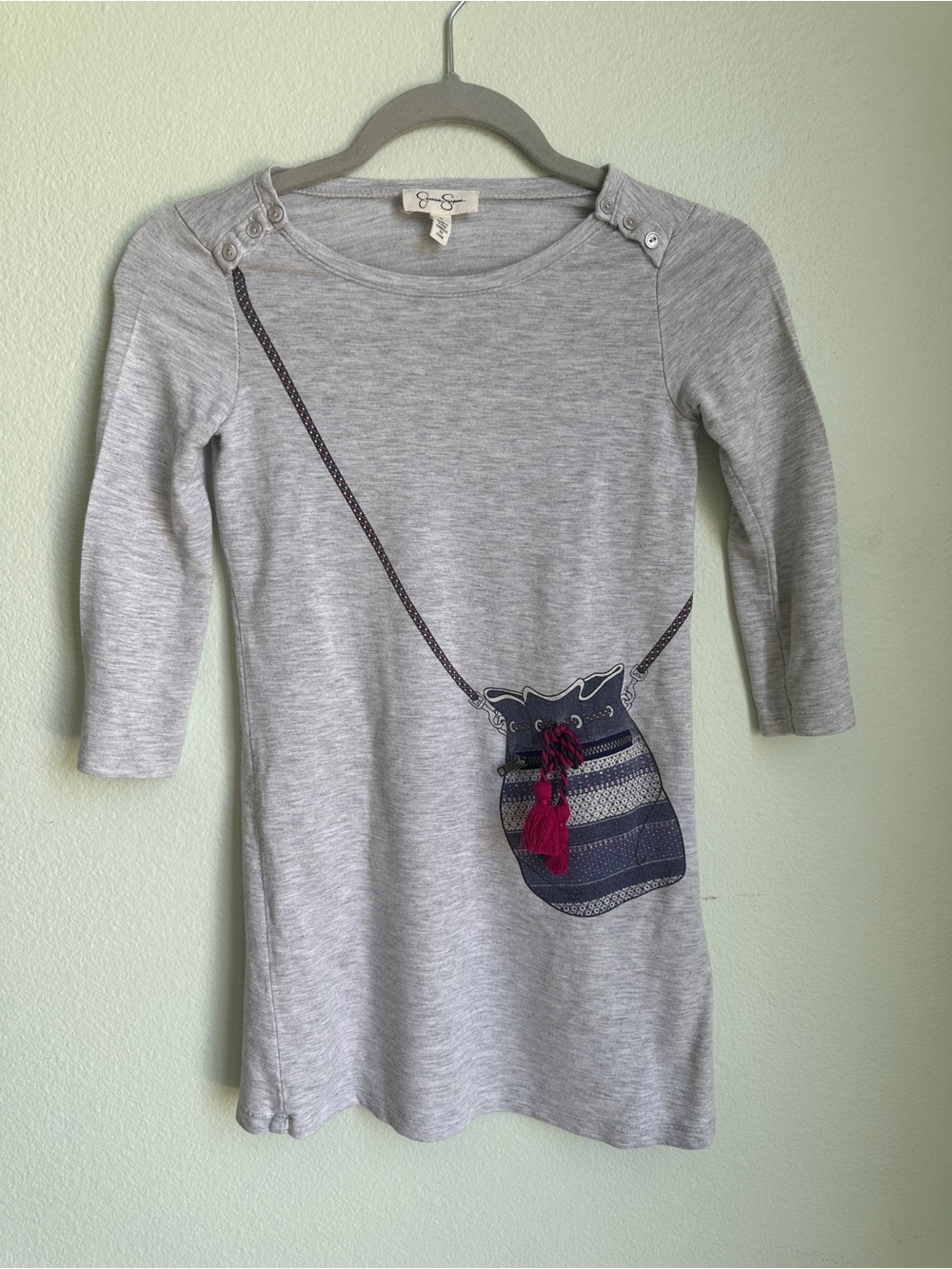 Jessica Simpson Girls Size S Gray Long Sleeve Dress – Purse Graphic Pocket